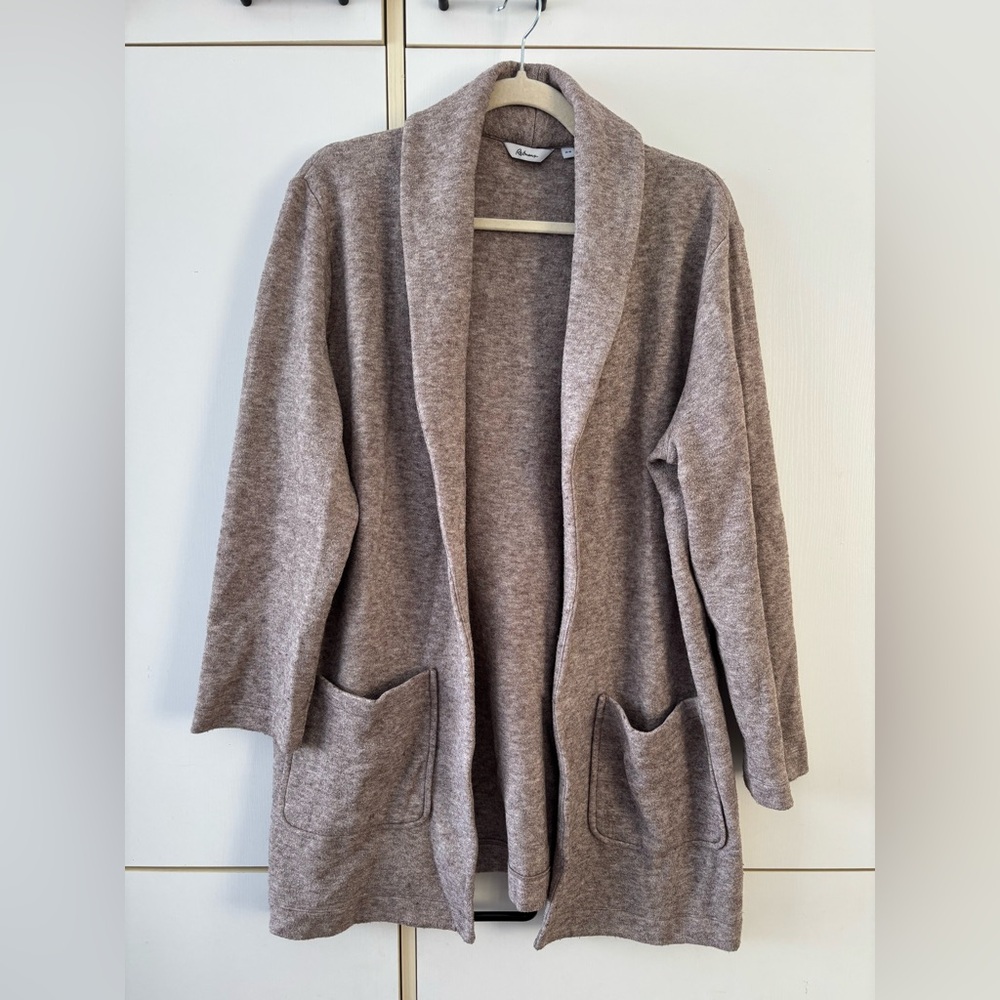 Reitmans Taupe Cozy Open Cardigan Soft Stretch Pockets Medium Fall Layer Casual - Picture 2 of 9
